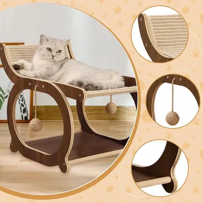 ZENITHMIND Chaise Longue en sisal pour Chat, Couleur du Bois,marron