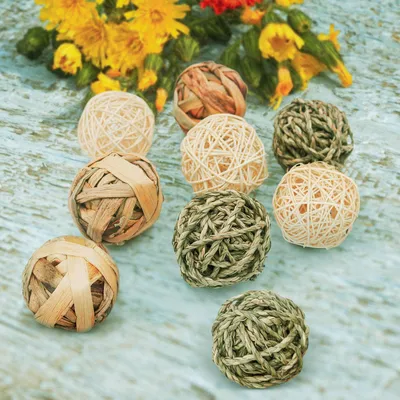 LovuPet 9 Pièces Jouets à Mâcher pour Petits Animaux,Balle en Rotin