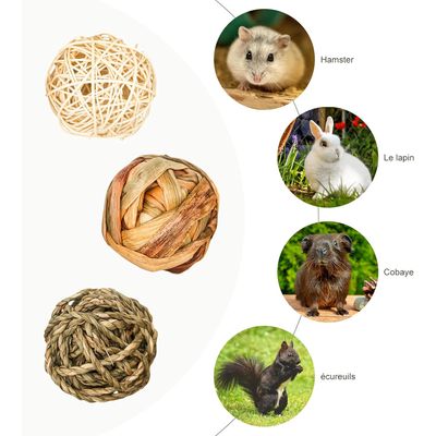 LovuPet 9 Pièces Jouets à Mâcher pour Petits Animaux,Balle en Rotin