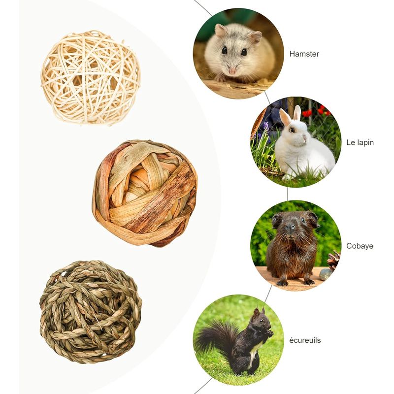 LovuPet 9 Pièces Jouets à Mâcher pour Petits Animaux,Balle en Rotin