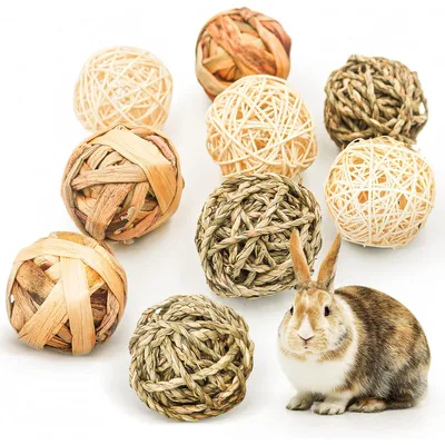 LovuPet Juego de 9 juguetes masticables animales pequeños, pelota ratán