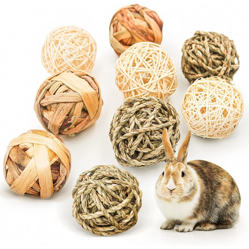 LovuPet 9 Pièces Jouets à Mâcher pour Petits Animaux,Balle en Rotin