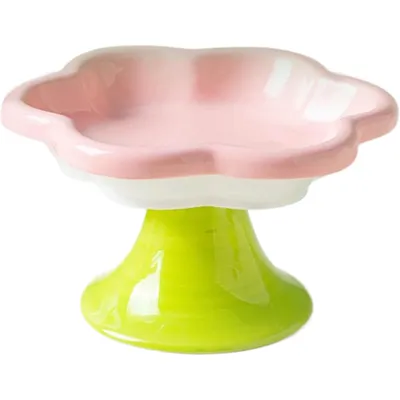 Qinhul Gamelle surélevée en céramique pour chat en forme de fleur