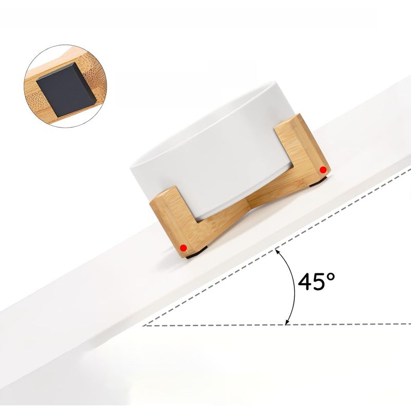 Qinhul Gamelle pour chat en céramique avec support en bambou