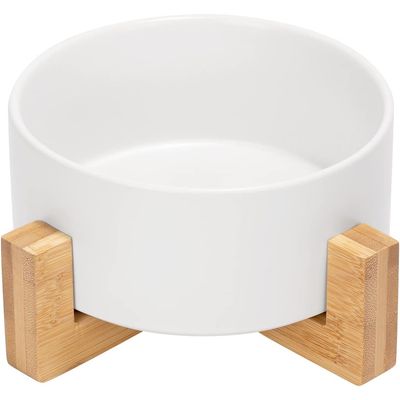 Qinhul Gamelle pour chat en céramique avec support en bambou