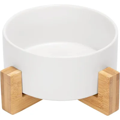 Qinhul Gamelle pour chat en céramique avec support en bambou