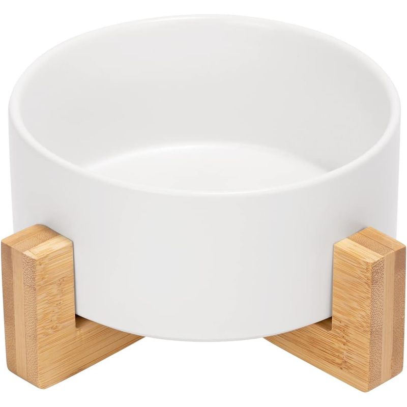 Qinhul Gamelle pour chat en céramique avec support en bambou