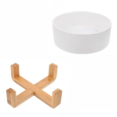 Qinhul Gamelle pour chat en céramique avec support en bambou