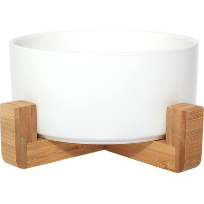 Qinhul Gamelle pour chat en céramique avec support en bambou