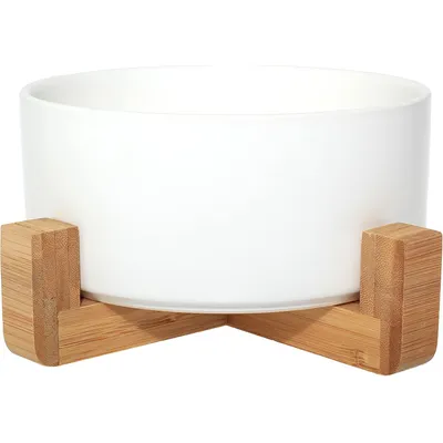 Qinhul Gamelle pour chat en céramique avec support en bambou