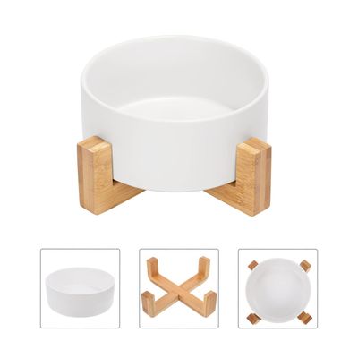 Qinhul Gamelle pour chat en céramique avec support en bambou