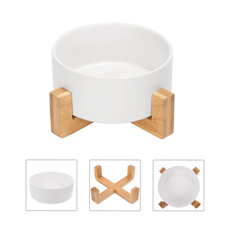 Qinhul Gamelle pour chat en céramique avec support en bambou