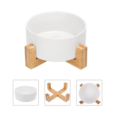 Qinhul Gamelle pour chat en céramique avec support en bambou