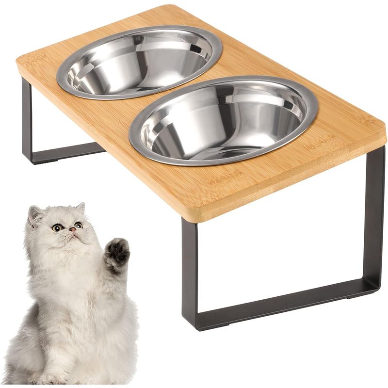 Qinhul Gamelle surélevée en acier inoxydable pour chat