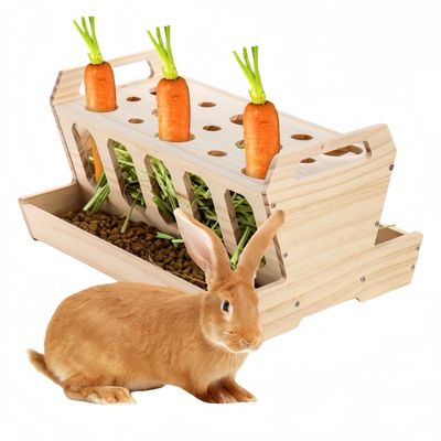 FurryFusion Mangeoire à foin pour lapin en bois