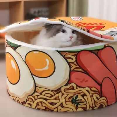 FurryFusion Cama para gatos con forma de fideos instantáneos