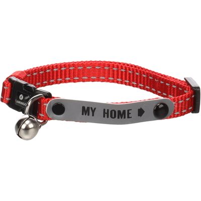 Flamingo - Collier Jaggo Rouge avec bande "my home" pour chat