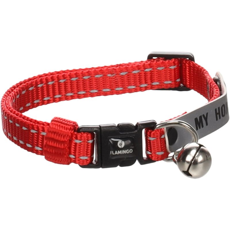 Flamingo - Collier Jaggo Rouge avec bande "my home" pour chat