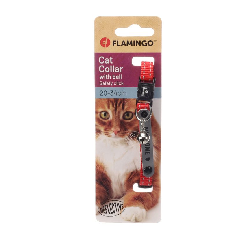 Flamingo - Collier Jaggo Rouge avec bande "my home" pour chat