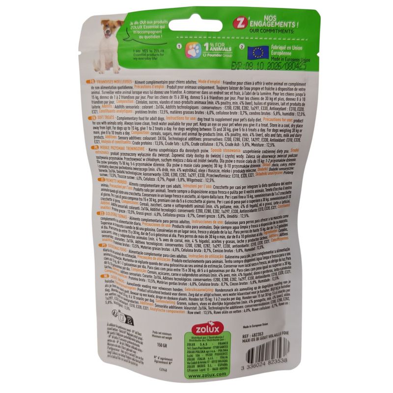 zolux - Friandises Maxi Os bi gout volaille foie CANDIES 150 g pour chiens