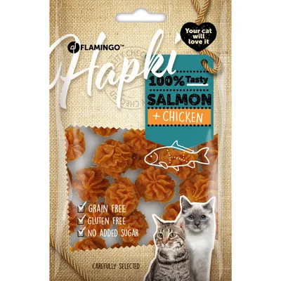 Flamingo - Friandises Hapki Cake avec saumon et avec poulet 50 g pour chat Flamingo - Friandises Hapki Cake avec saumon et avec poulet 50 g pour chat