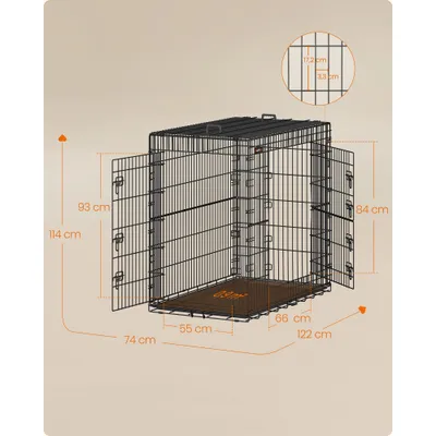 Cage pour Chien Pliable avec 2 Portes, 122 x 74 x 114 cm, Taille XXL