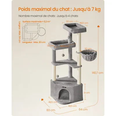 Arbre à Chat 48,5 x 48,5 x 140,7 cm avec Niche Grandes Plateformes