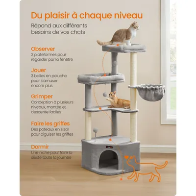 Arbre à Chat 48,5 x 48,5 x 140,7 cm avec Niche Grandes Plateformes
