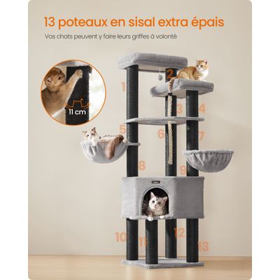 FEANDREA Arbre à chat géant à plusieurs niveaux avec poteaux en sisal