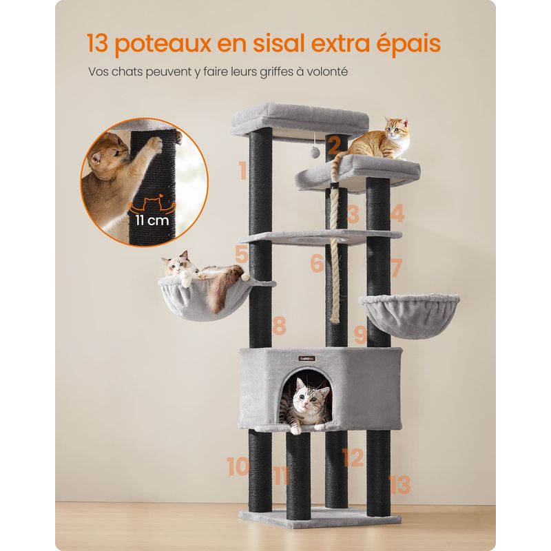 Arbre à Chat Tour de Jeux à Plusieurs Niveaux XXL 55 x 55 x 186,7 cm