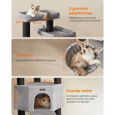 FEANDREA Arbre à chat géant à plusieurs niveaux avec poteaux en sisal