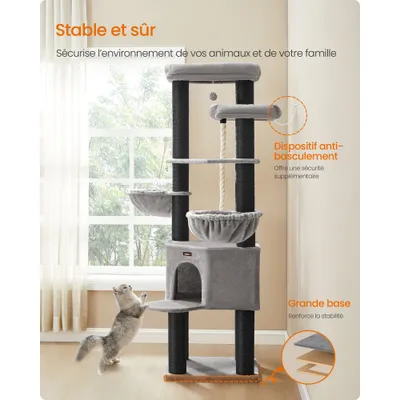 FEANDREA Arbre à chat géant à plusieurs niveaux avec poteaux en sisal