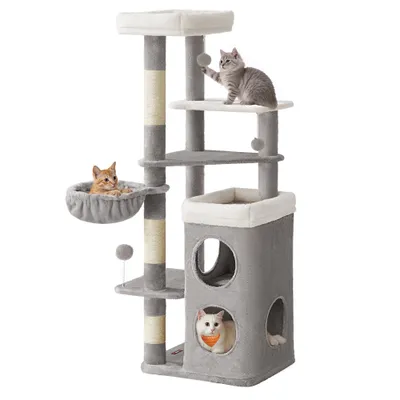 Arbre à Chat 150 cm de Haut, avec 2 Grandes Niches, 3 Plateformes