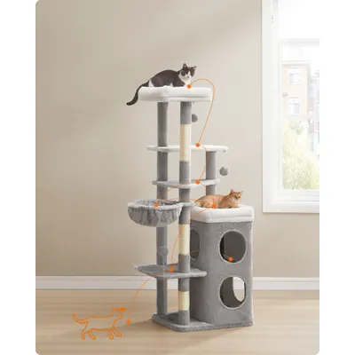Arbre à Chat 150 cm de Haut, avec 2 Grandes Niches, 3 Plateformes