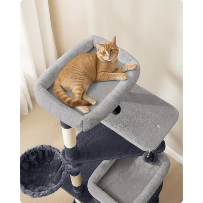 Arbre à Chat 150 cm de Haut, avec 2 Grandes Niches, 3 Plateformes