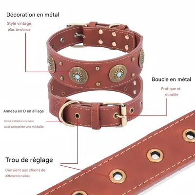 FurryFusion Collier en cuir pour chien