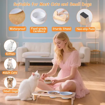 UAMLY Comederos de cerámica elevados para gatos con soporte