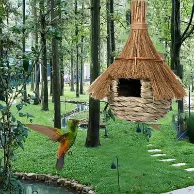 Pawzy Nichoir suspendu en paille pour oiseaux