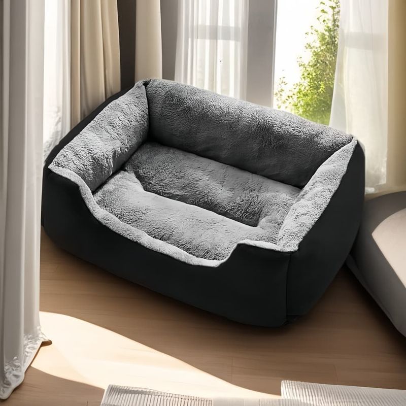 Pawzy Nid d'hiver en carré pour chien et chat Noir