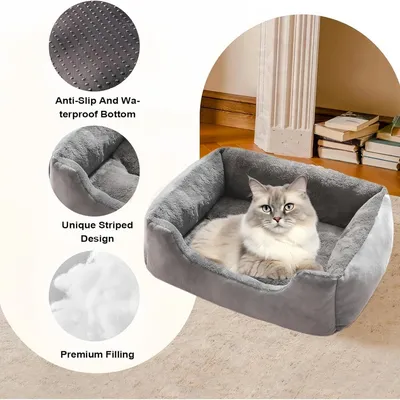 Pawzy Nid d'hiver en carré pour chien et chat Gris