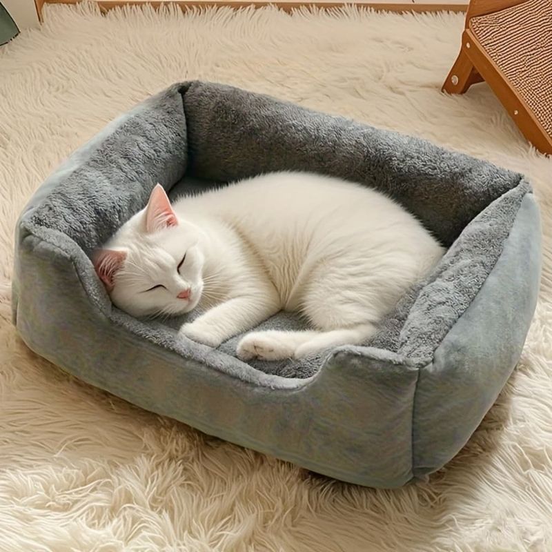 Pawzy Nid d'hiver en carré pour chien et chat Gris