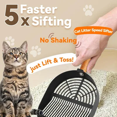 Pawzy Pelle litière chat - métal inox & manche bois