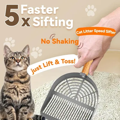 Pawzy Pelle litière chat - métal inox & manche bois