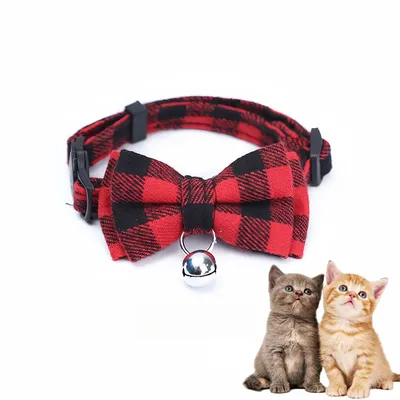 Pawzy Collier pour chat avec nœud à motif carreaux