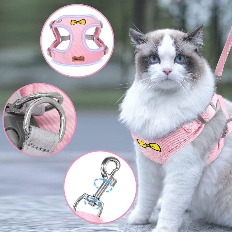 Zoomtopia Harnais réfléchissant pour chat avec laisse rose