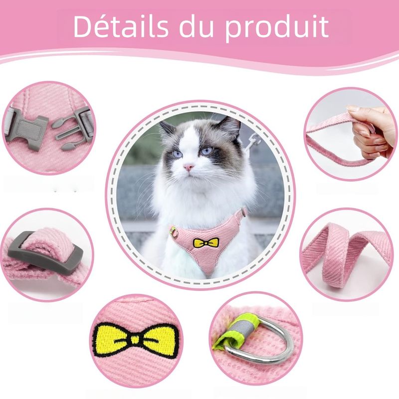 Zoomtopia Harnais réfléchissant pour chat avec laisse rose