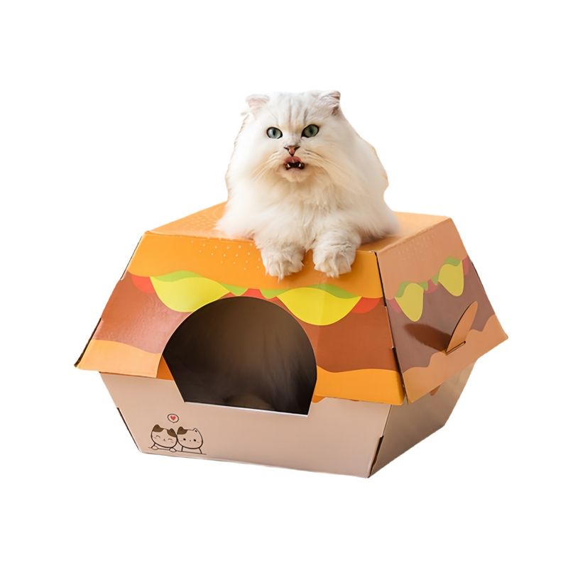 FurryFusion Nid à griffes pour chat en forme de hamburger