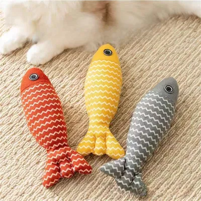 Pawzy Jouet poisson en toile de lin pour chat