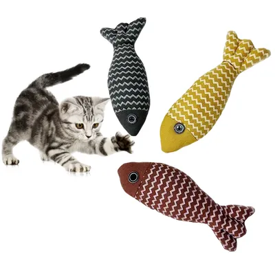 Pawzy Jouet poisson en toile de lin pour chat