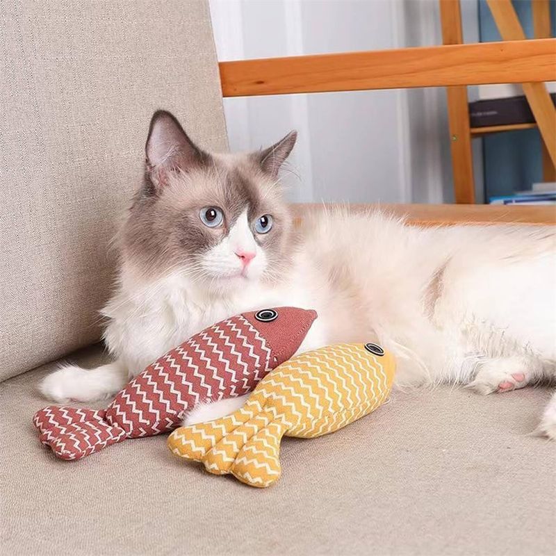 Pawzy Jouet poisson en toile de lin pour chat